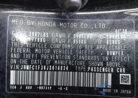 2018 Honda Civic Ex-T z USA, uszkodzony, nr VIN JHMFC1F36JX016834